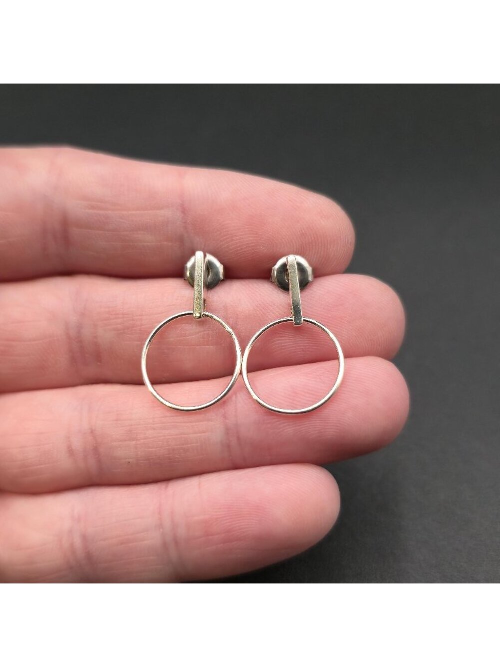 Sterling Silver Minimalist Bar and Circle Drop Earrings A8789